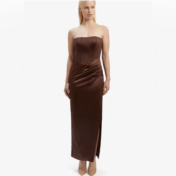 Bardot | Dresses | Bardot Everlasting Satin Brown Corset Midi Dress Large
